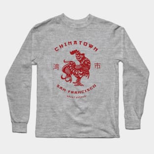 Vintage Asian Chinatown Rooster California Long Sleeve T-Shirt